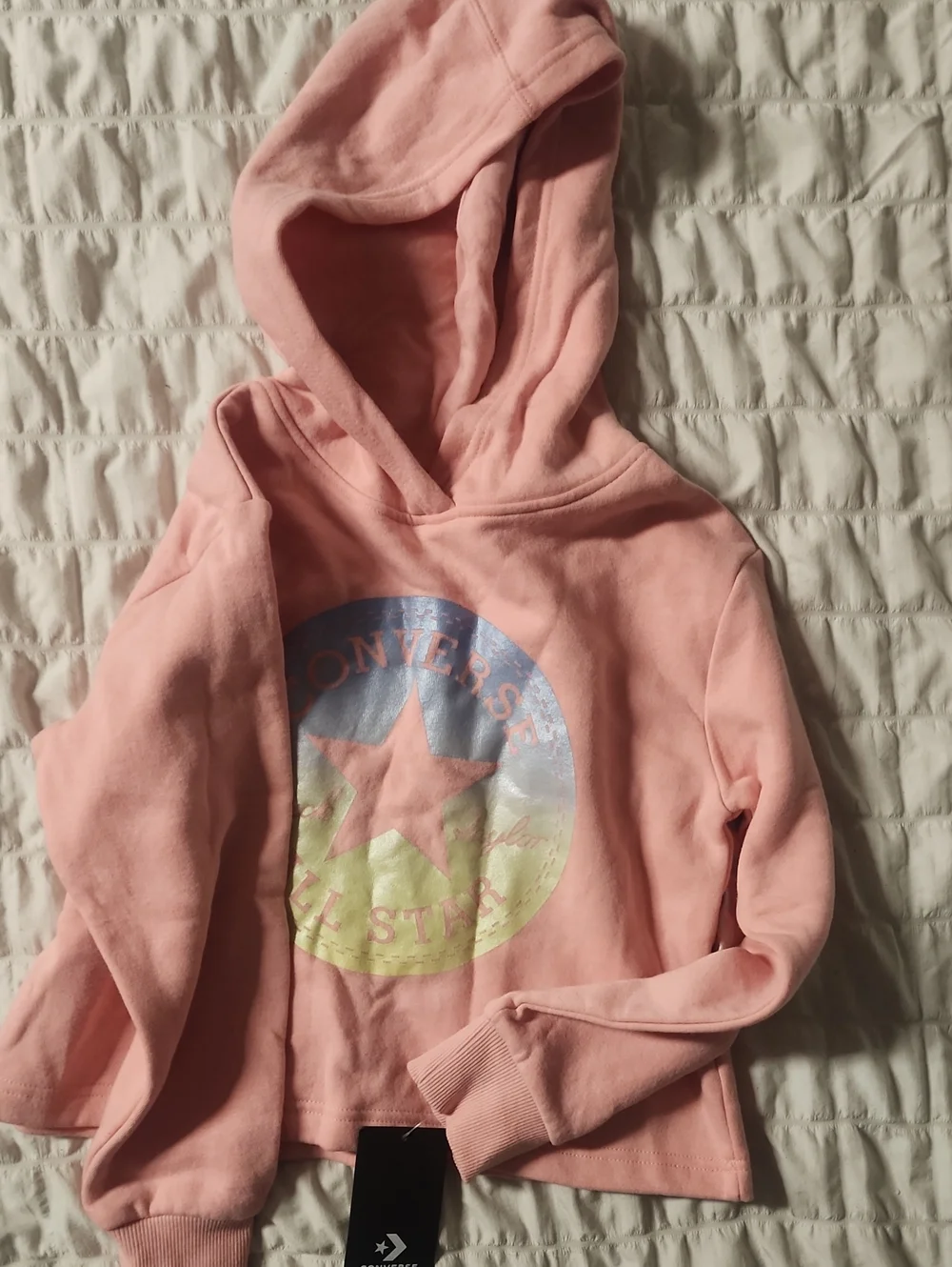 Converse Pink Girls' Hooded Sweatshirt with Shiny Logo